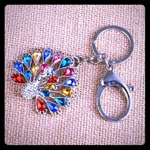 Peacock keychain gold or silver